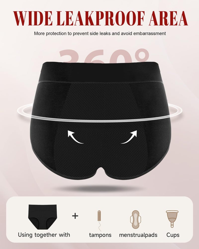 Gladbecke Period Underwear for Women Heavy Flow â€“ Leakproof High Waisted Cotton Menstrual Panties 3 Pack (Runs small. Size up) Black - Image 4