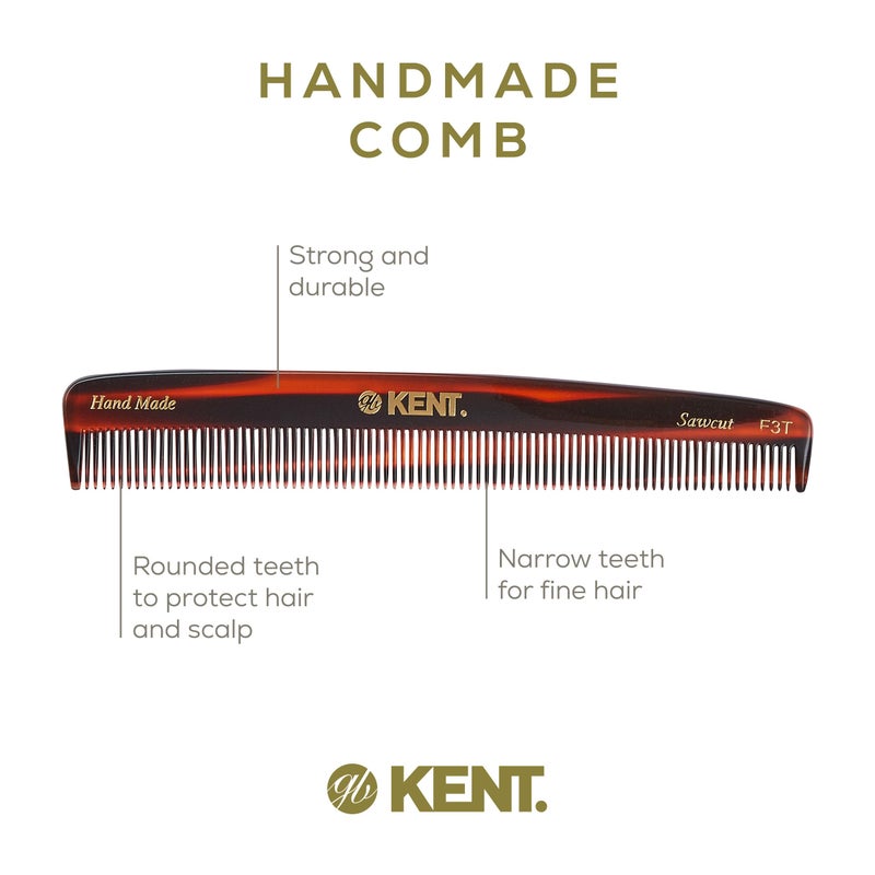 Kent F3T Tortoiseshell Fine Tooth Comb - Hair Parting and Straightening Comb for Men's & Women's Dandruff Remover, Saw Cut and Hand Polished Made in England - Image 4