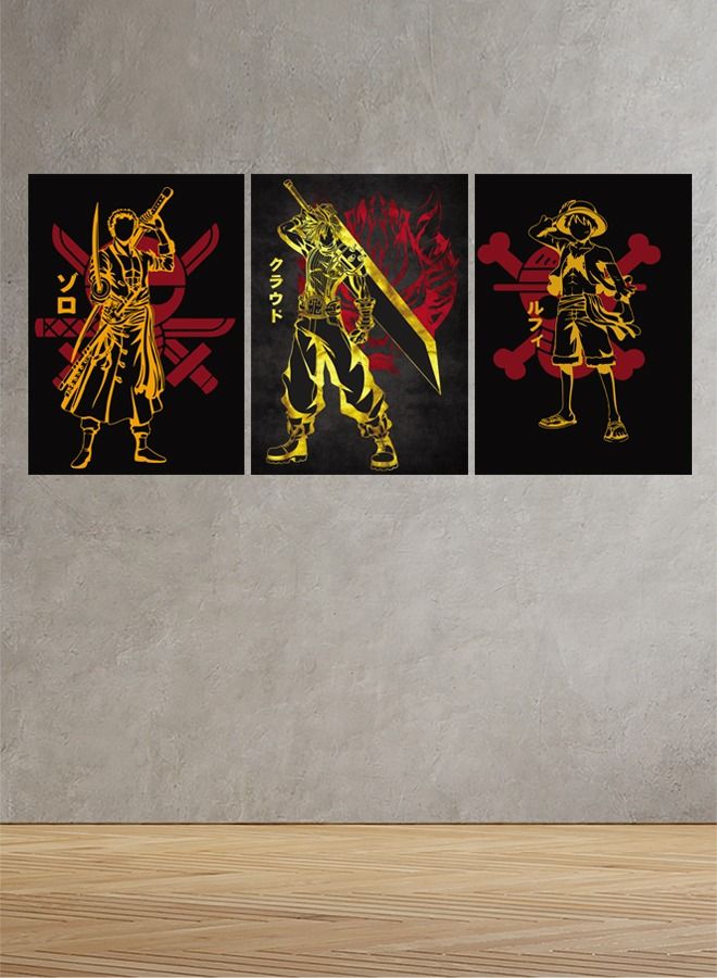 ماركتنا لوحة جدارية فنية لتزين الحائط بتصميم مسلسل ون بيس ثلاث قطع مقاس120X60سم - Image 1