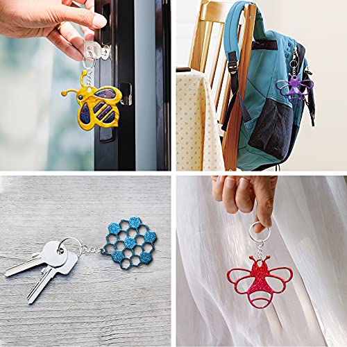 Angel Wings 43Pcs DIY Silicone Resin Molds Kit Cute Bee/Hollowout Bee/Honeycomb Shape with Hole Keychain Pendant Silicone Mold Epoxy Casting Mould with 10Pcs Key Ring with Chain for Epoxy Pendant DIY Crafts - Image 3