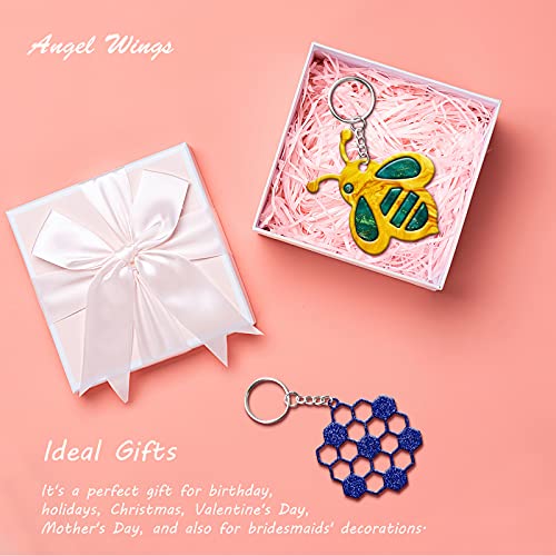 Angel Wings 43Pcs DIY Silicone Resin Molds Kit Cute Bee/Hollowout Bee/Honeycomb Shape with Hole Keychain Pendant Silicone Mold Epoxy Casting Mould with 10Pcs Key Ring with Chain for Epoxy Pendant DIY Crafts - Image 4