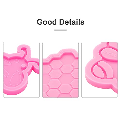 Angel Wings 43Pcs DIY Silicone Resin Molds Kit Cute Bee/Hollowout Bee/Honeycomb Shape with Hole Keychain Pendant Silicone Mold Epoxy Casting Mould with 10Pcs Key Ring with Chain for Epoxy Pendant DIY Crafts - Image 5