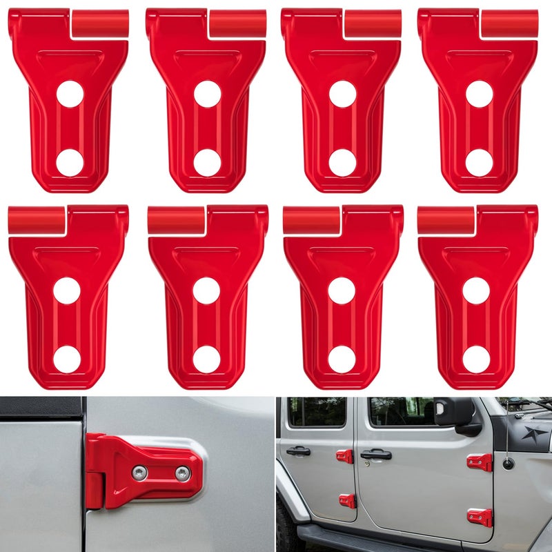 Red Door Hinge Cover Trim 8pcs for Jeep Wrangler JL Gladiator JT 2018 2019 2020 2021 2022 2023 2024 2025 Exterior Decoration Accessories Fits Sport Sahara Freedom Rubicon Unlimited 24 Door