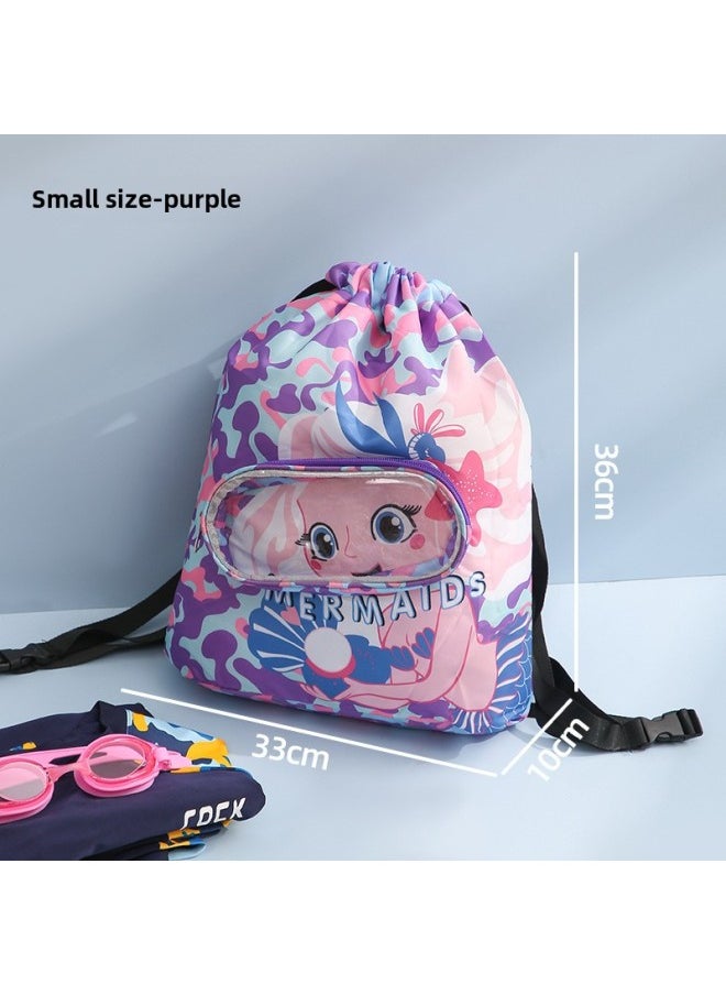 Loquat Summer Children's Swimming Double Shoulder Bag Wet And Dry Separation Waterproof Portable Large Capacity Beach Storage Bag-Color:Pink Swimming Bag (small Size)  - Image 1