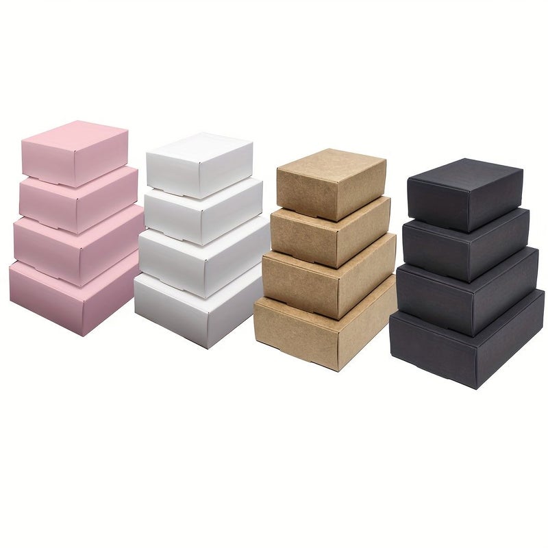 40pcs Square Paper Gift Boxes Black White Brown Pink Assorted Sizes for Gifts - Image 1
