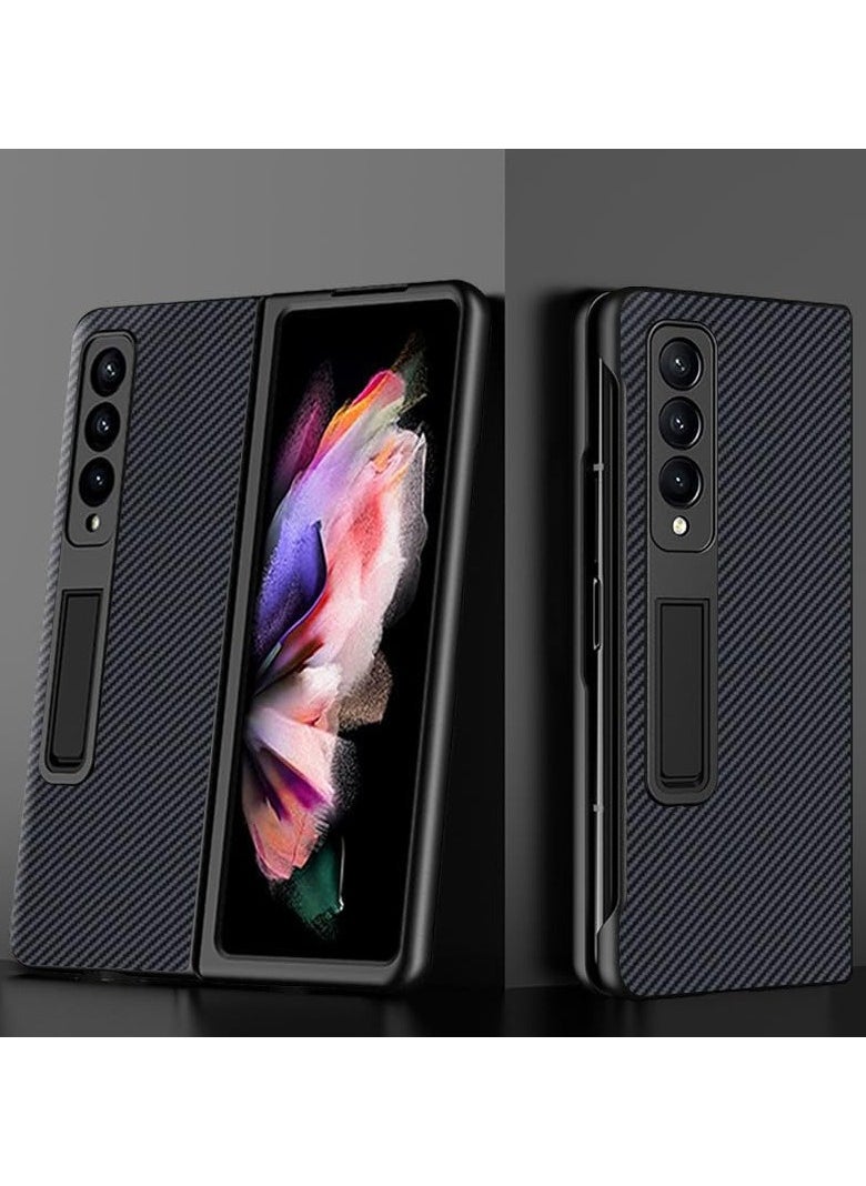 Generic Samsung Galaxy Z Fold 3 Magnetic Hinge Foldable Shell with Kickstand, Ultra Slim Protective Cover - Carbon Fiber  - Image 1
