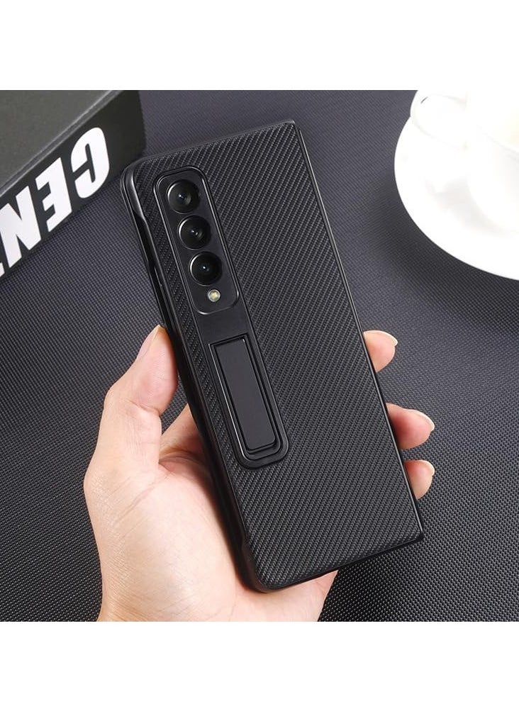 Generic Samsung Galaxy Z Fold 3 Magnetic Hinge Foldable Shell with Kickstand, Ultra Slim Protective Cover - Carbon Fiber  - Image 2