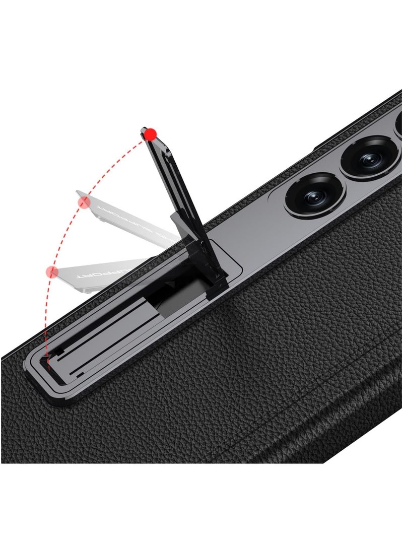Generic Samsung Galaxy Z Fold 3 Magnetic Hinge Foldable Shell with Kickstand, Ultra Slim Protective Cover - Carbon Fiber  - Image 4