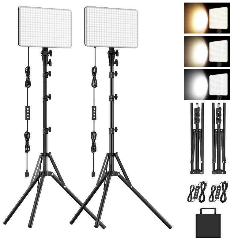 Anautin طقم إضاءة فيديو LED مكون من 2، إضاءة تصوير Anautin 15W/1700Lux مع حامل ثلاثي، ضوء قابل للتعتيم 2500-8500K للبث المباشر، تسجيل الفيديو، الألعاب، البودكاست، الحلاق، الصالون، تيك توك، يوتيوب - Image 1