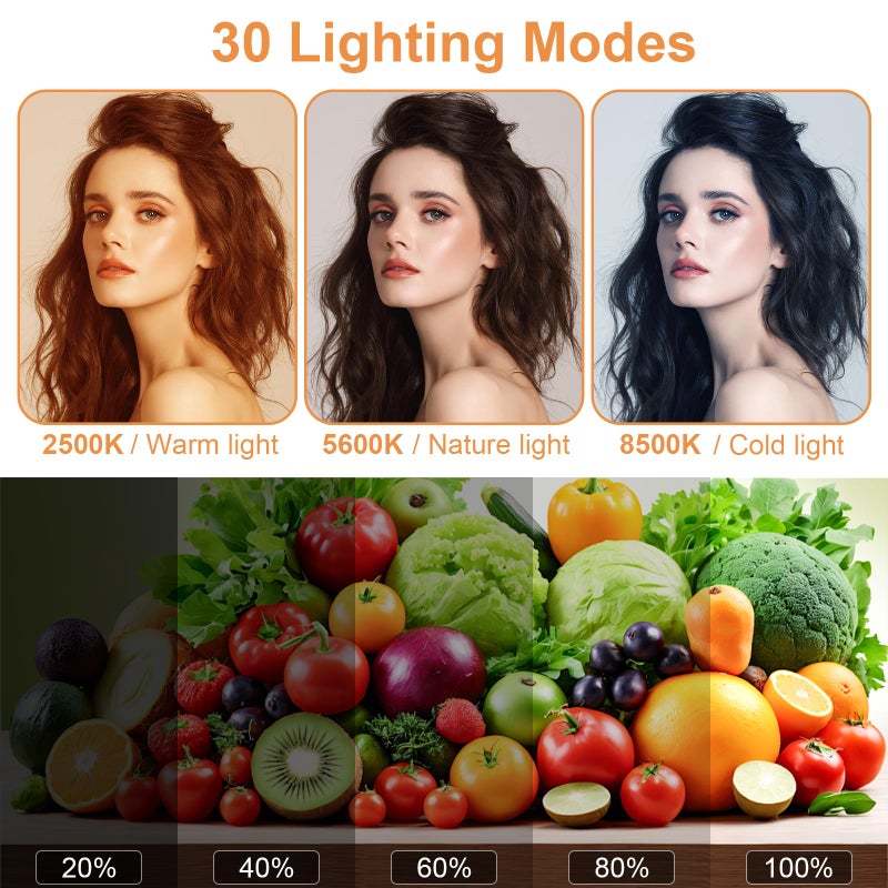 Anautin طقم إضاءة فيديو LED مكون من 2، إضاءة تصوير Anautin 15W/1700Lux مع حامل ثلاثي، ضوء قابل للتعتيم 2500-8500K للبث المباشر، تسجيل الفيديو، الألعاب، البودكاست، الحلاق، الصالون، تيك توك، يوتيوب - Image 3