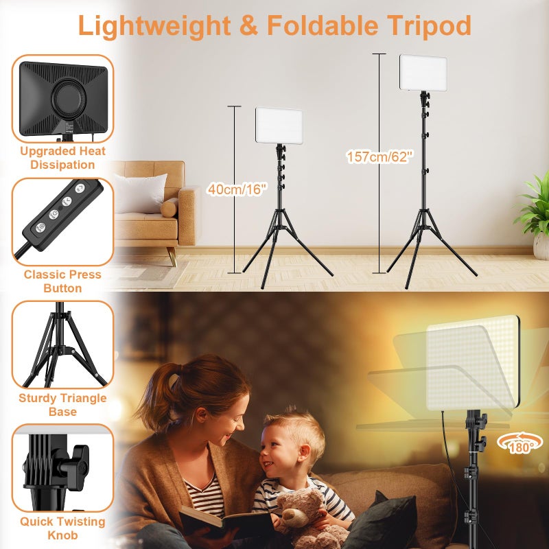 Anautin طقم إضاءة فيديو LED مكون من 2، إضاءة تصوير Anautin 15W/1700Lux مع حامل ثلاثي، ضوء قابل للتعتيم 2500-8500K للبث المباشر، تسجيل الفيديو، الألعاب، البودكاست، الحلاق، الصالون، تيك توك، يوتيوب - Image 4