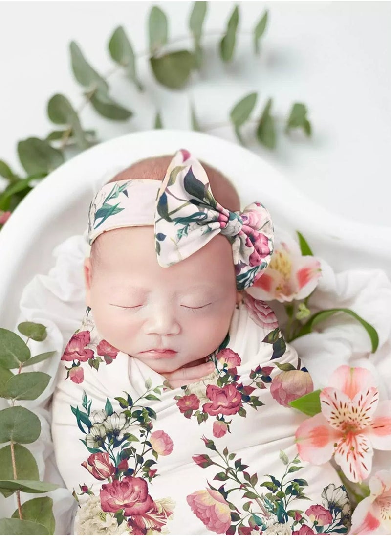Generic Newborn Girl Floral Print Photography Prop With Headband  - Image 1