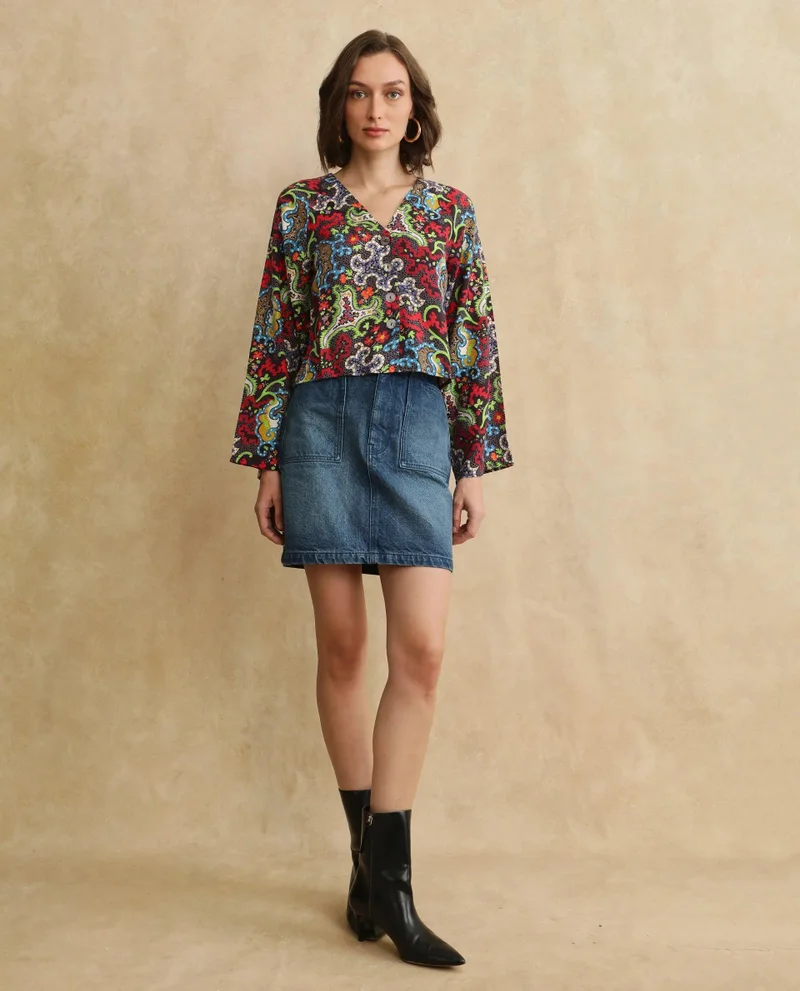 Rareism Women's Abstract Print Regular Sleeves Top