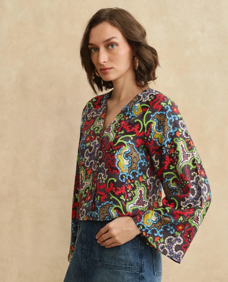 Rareism Women's Abstract Print Regular Sleeves Top