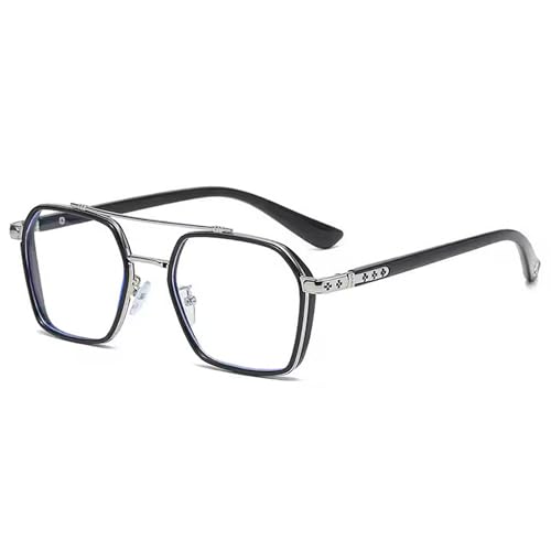Dervin Zero Power Computer Bluelight Blocking Glasses For Men and Women | Blue Cut Computer Glasses | Anti Glare, Lightweight & Blocks Harmful Rays | Full Rim Square Glasses (Silver-Black-Clear) - Image 1