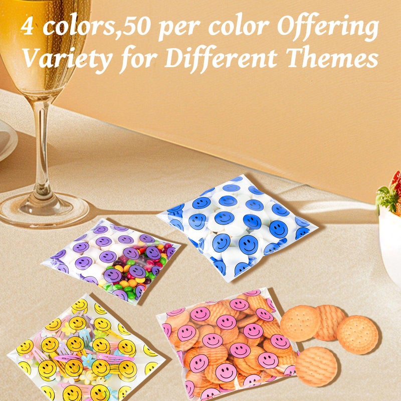 Eunoir 200 Pack Goodie Bags Sealable Treat Bags â€“ 6x6 Inch Plastic Gift Bags, Resealable Party Favor Bags with Happy Face Print for Candy, Snacks, Gifts, Events & Celebrations - Image 3