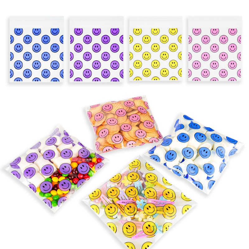 Eunoir 200 Pack Goodie Bags Sealable Treat Bags â€“ 6x6 Inch Plastic Gift Bags, Resealable Party Favor Bags with Happy Face Print for Candy, Snacks, Gifts, Events & Celebrations - Image 1