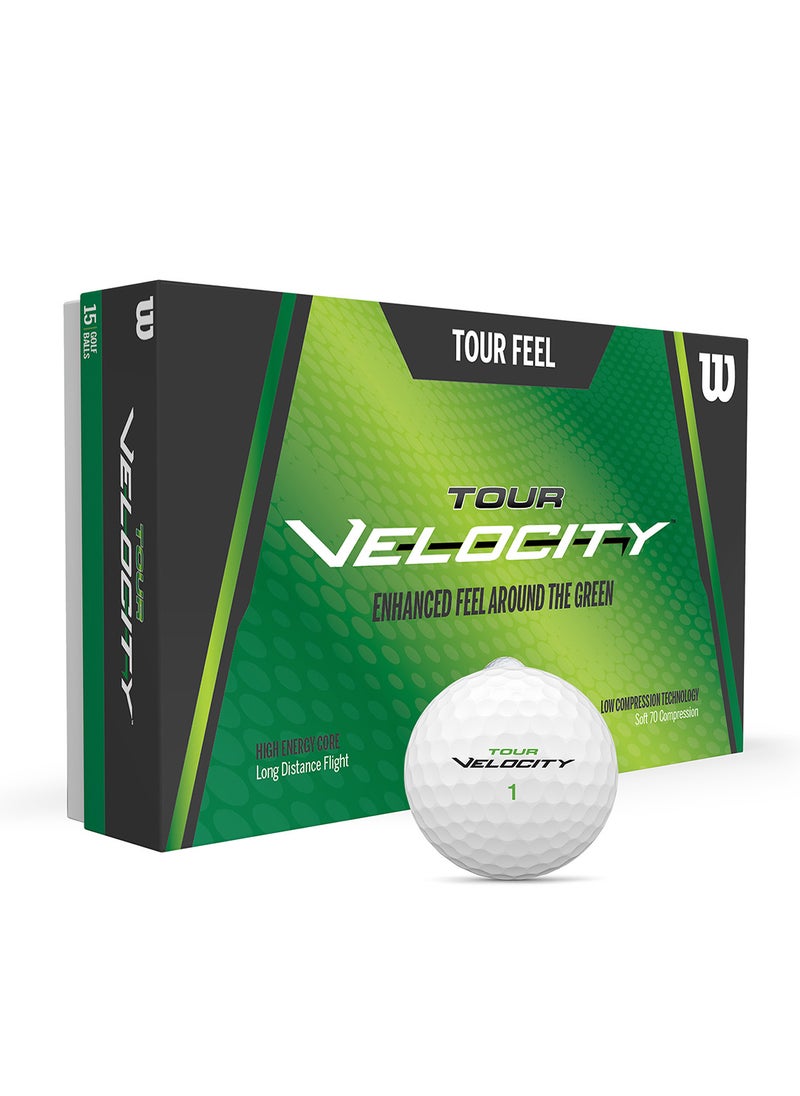 Wilson Tour Velocity Feel Golf Balls, Pack of 15 Balls - White  - Image 3