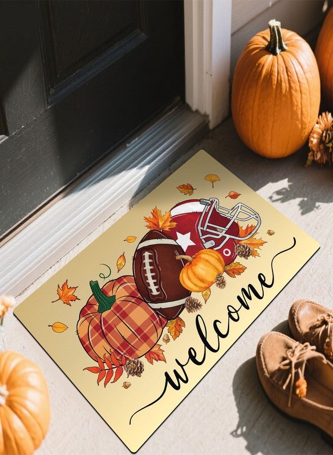 Atiloy Fall Football Door Mat Outdoor 29x17'' Fall Welcome Doormat Thanksgiving Pumpkin Doormat for Front Door Autumn Football Welcome Mat for Thanksgiving Seasonal Kitchen Indoor Outdoor Entrance Floor - Image 2