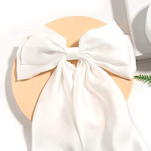 ZEPOLI Big Satin Layered Hair Bows for Women Girls 11 Inch Barrette Hair Clip Long Black Ribbon Bows French Style Hair Accessories (White,Yellow) - Image 3