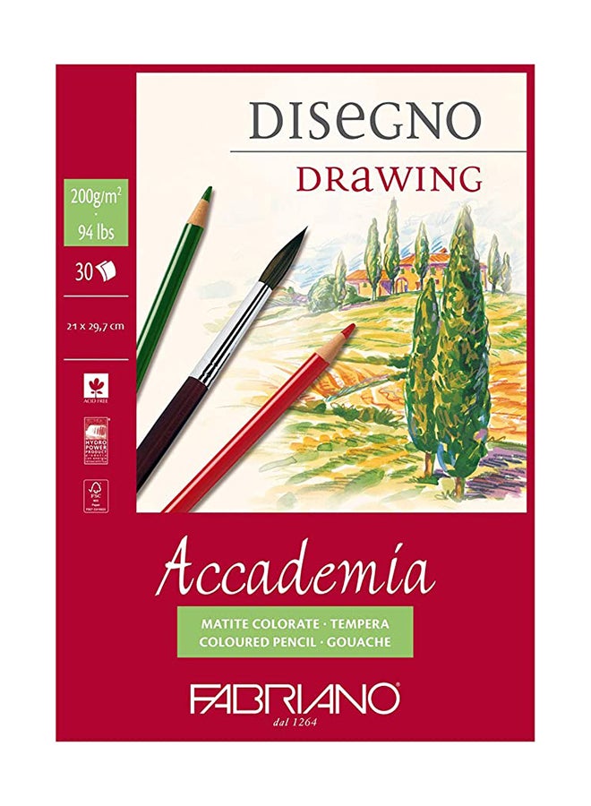 Fabriano Sketchbook Accademia 30 Sheets 200 Gsm,Drawing Book For Tempera,Gouache,Colored Pencil