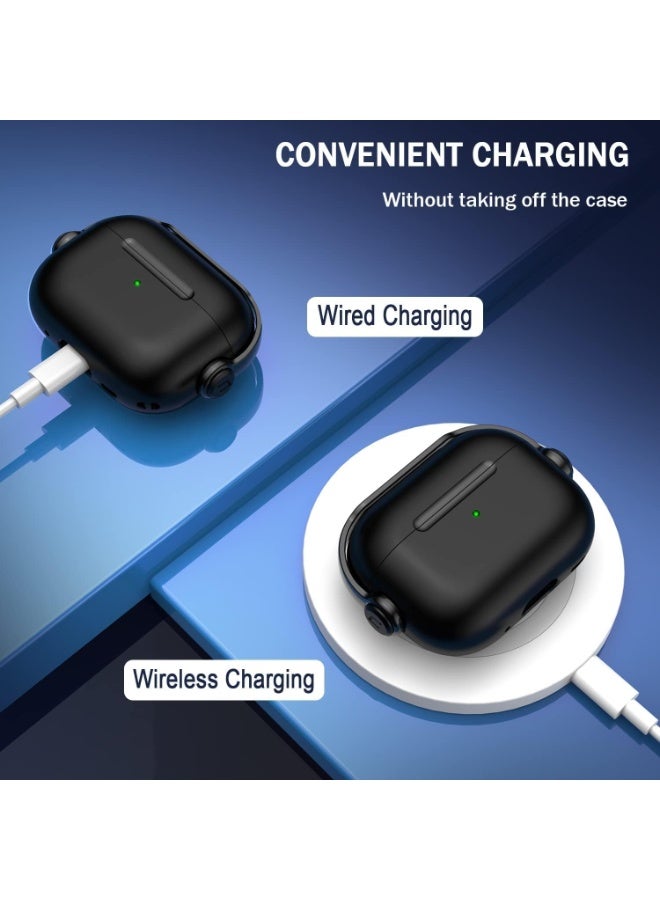 Case for AirPods Pro 2nd Generation 2022, Protective Skin Cover with Closure Lid, Front LED Visible, Shockproof Silicone Case with Wrist Strap, Compatible with AirPods Pro 2 (Black) - Image 4