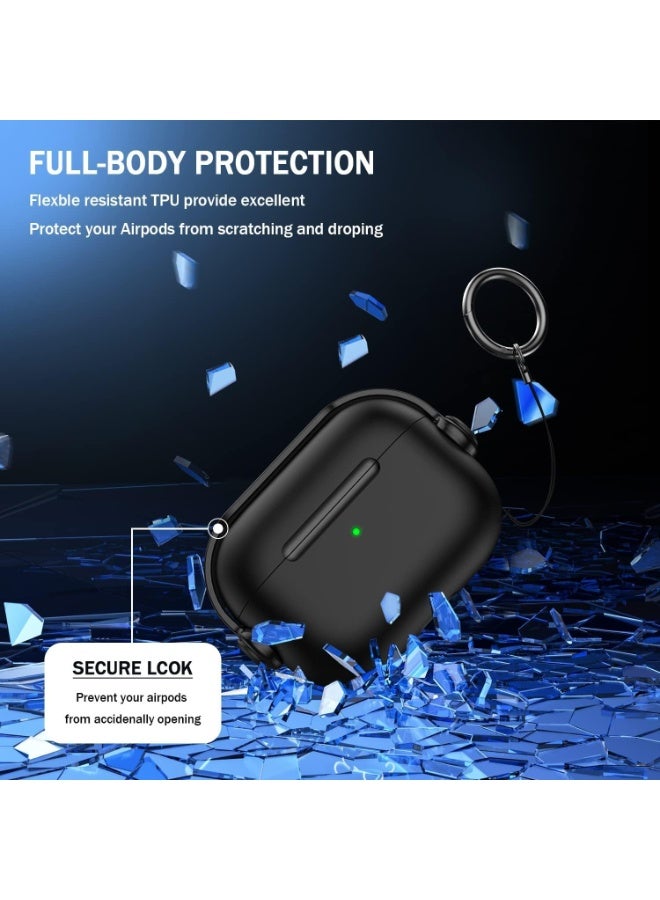 Case for AirPods Pro 2nd Generation 2022, Protective Skin Cover with Closure Lid, Front LED Visible, Shockproof Silicone Case with Wrist Strap, Compatible with AirPods Pro 2 (Black) - Image 3