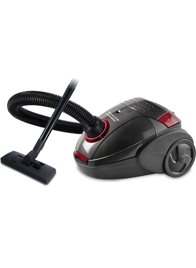 SONASHI Canister Vacuum Cleaner | 2PC Plastic Insert Tube with Automatic Rewinding Wire | Lower Noise Design with Washable Cloth Dust Bag | Powerful Performance 1.5 L 1600 W SVC-9024 Black/Red - Image 1