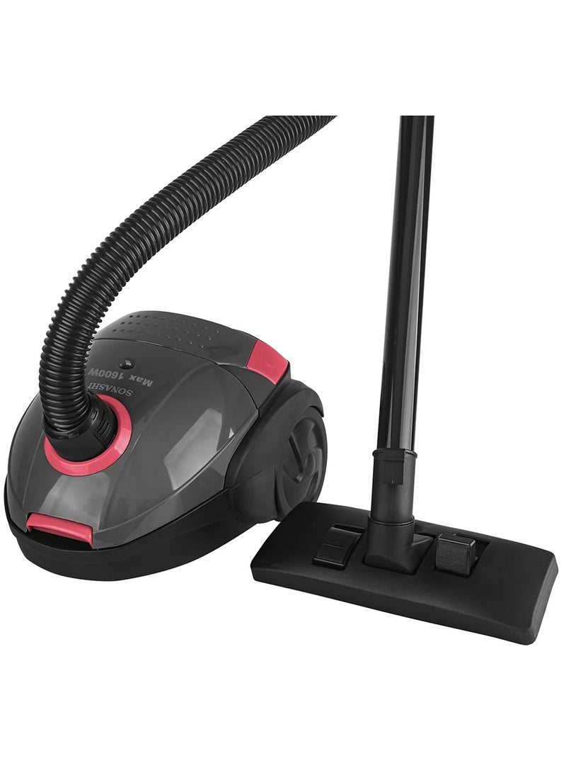 SONASHI Canister Vacuum Cleaner | 2PC Plastic Insert Tube with Automatic Rewinding Wire | Lower Noise Design with Washable Cloth Dust Bag | Powerful Performance 1.5 L 1600 W SVC-9024 Black/Red - Image 5