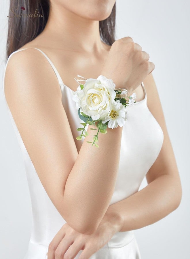 Serwalin Ivory Corsage and Boutonniere Set, Prom Flower Wrist Corsage, Roses Corsage Wristlet and Men’s Boutonniere for Wedding Flowers Accessories Prom Homecoming Suit Decorations - Image 4