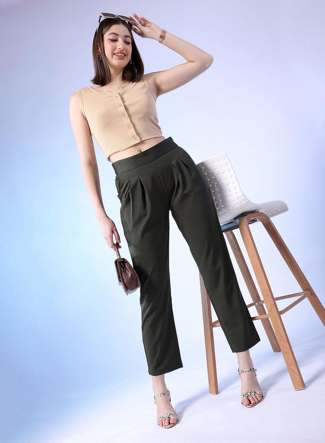 Freehand Women Dark Green Slim Fit Crop Pants - Image 5