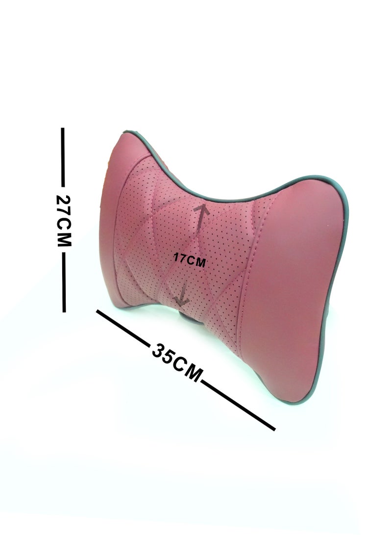 Car Pillows Leather ,Car Seat Rest Cushion ,Car Neck Cushion Red with Red Stitching and Diamond Design, Support Pillow car Accessories (Red) - Image 2