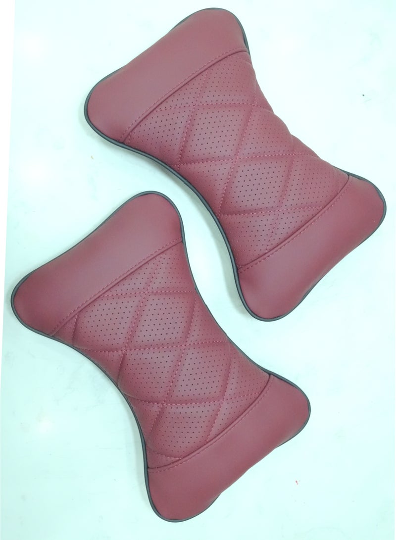 Car Pillows Leather ,Car Seat Rest Cushion ,Car Neck Cushion Red with Red Stitching and Diamond Design, Support Pillow car Accessories (Red) - Image 1