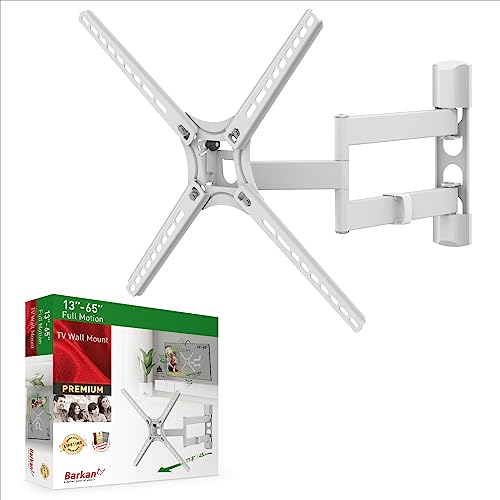 Barkan White TV Wall Mount, 13-65 inch Full Motion Articulating - 4 Movement Flat/Curved Screen Bracket, Holds up to 88 lbs, Patented, UL Listed, Fits LED OLED LCD - Image 1