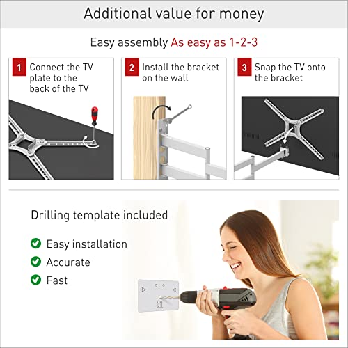 Barkan White TV Wall Mount, 13-65 inch Full Motion Articulating - 4 Movement Flat/Curved Screen Bracket, Holds up to 88 lbs, Patented, UL Listed, Fits LED OLED LCD - Image 4
