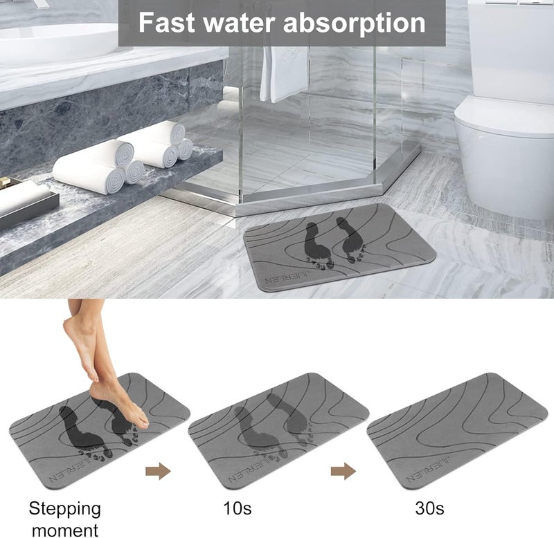 JUERLEN 2 Pack Diatomaceous Earth Shower Mat, Stone Bath Mat, Nonslip Super Absorbent Fast-Drying Hard Bath Mat for Bathroom Shower Floor, 24 x 16 inch, Grey Wave Design - Image 4