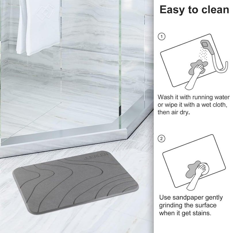 JUERLEN 2 Pack Diatomaceous Earth Shower Mat, Stone Bath Mat, Nonslip Super Absorbent Fast-Drying Hard Bath Mat for Bathroom Shower Floor, 24 x 16 inch, Grey Wave Design - Image 5