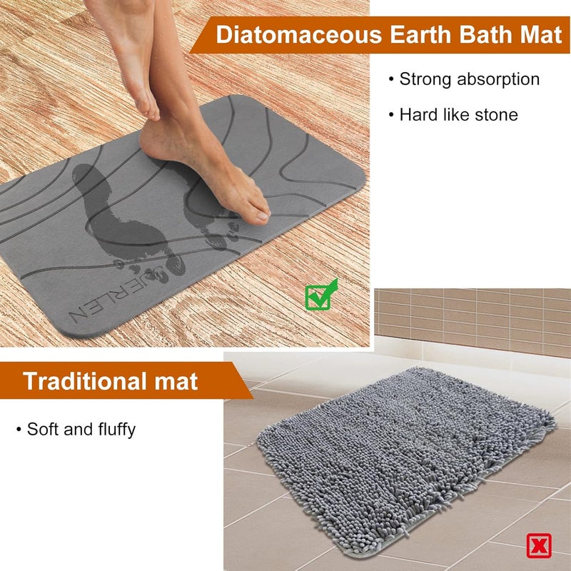 JUERLEN 2 Pack Diatomaceous Earth Shower Mat, Stone Bath Mat, Nonslip Super Absorbent Fast-Drying Hard Bath Mat for Bathroom Shower Floor, 24 x 16 inch, Grey Wave Design - Image 3