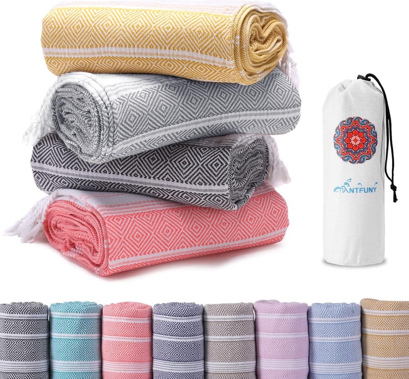 Antfuny 4 Packs Turkish Beach Towels Vacation Essentials Oversized Bath Pool Swim Towel Set Bulk Quick Dry Sand Free Extra Large Xl Big Blanket Adult Travel Cruise Accessories Must Have Clearance Stuff - Image 1