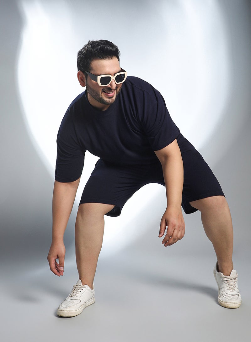 Instafab Plus Men's Onyx Black Oversized Co-Ord Set For Casual Wear | Crew Neck | Short Regular Sleeves | Pull On Closure | Plus Size Co-Ords Crafted With Comfort Fit For Everyday Wear