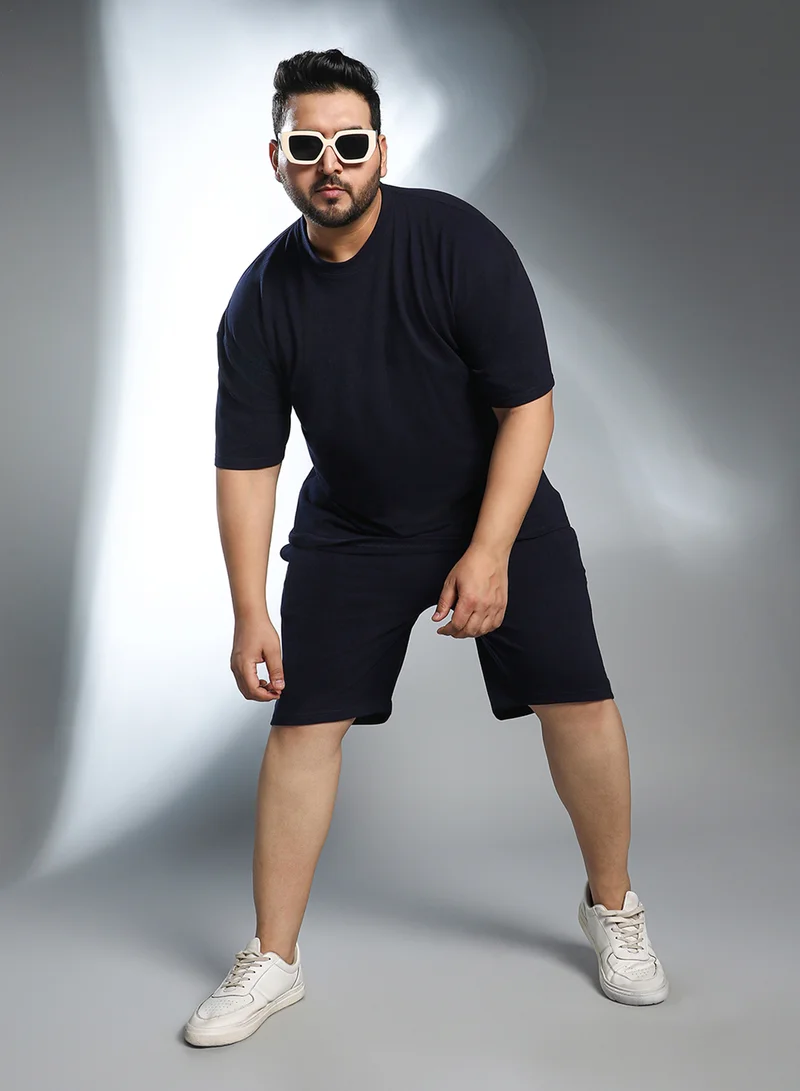 Instafab Plus Instafab Plus Men's Onyx Black Oversized Co-Ord Set For Casual Wear | Crew Neck | Short Regular Sleeves | Pull On Closure | Plus Size Co-Ords Crafted With Comfort Fit For Everyday Wear