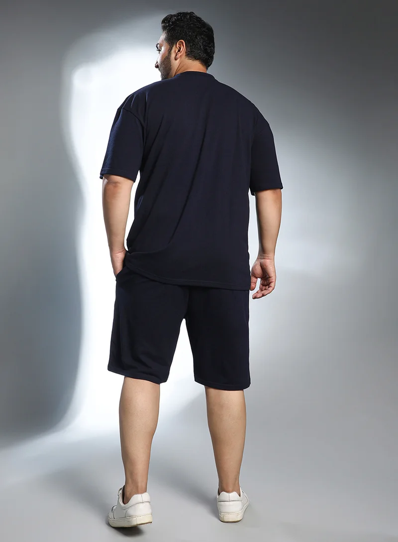 Instafab Plus Instafab Plus Men's Onyx Black Oversized Co-Ord Set For Casual Wear | Crew Neck | Short Regular Sleeves | Pull On Closure | Plus Size Co-Ords Crafted With Comfort Fit For Everyday Wear