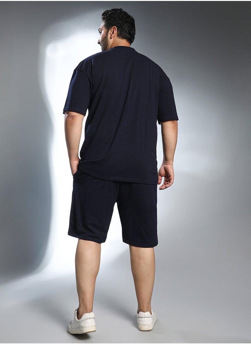 Instafab Plus Instafab Plus Men's Onyx Black Oversized Co-Ord Set For Casual Wear | Crew Neck | Short Regular Sleeves | Pull On Closure | Plus Size Co-Ords Crafted With Comfort Fit For Everyday Wear  - Image 4