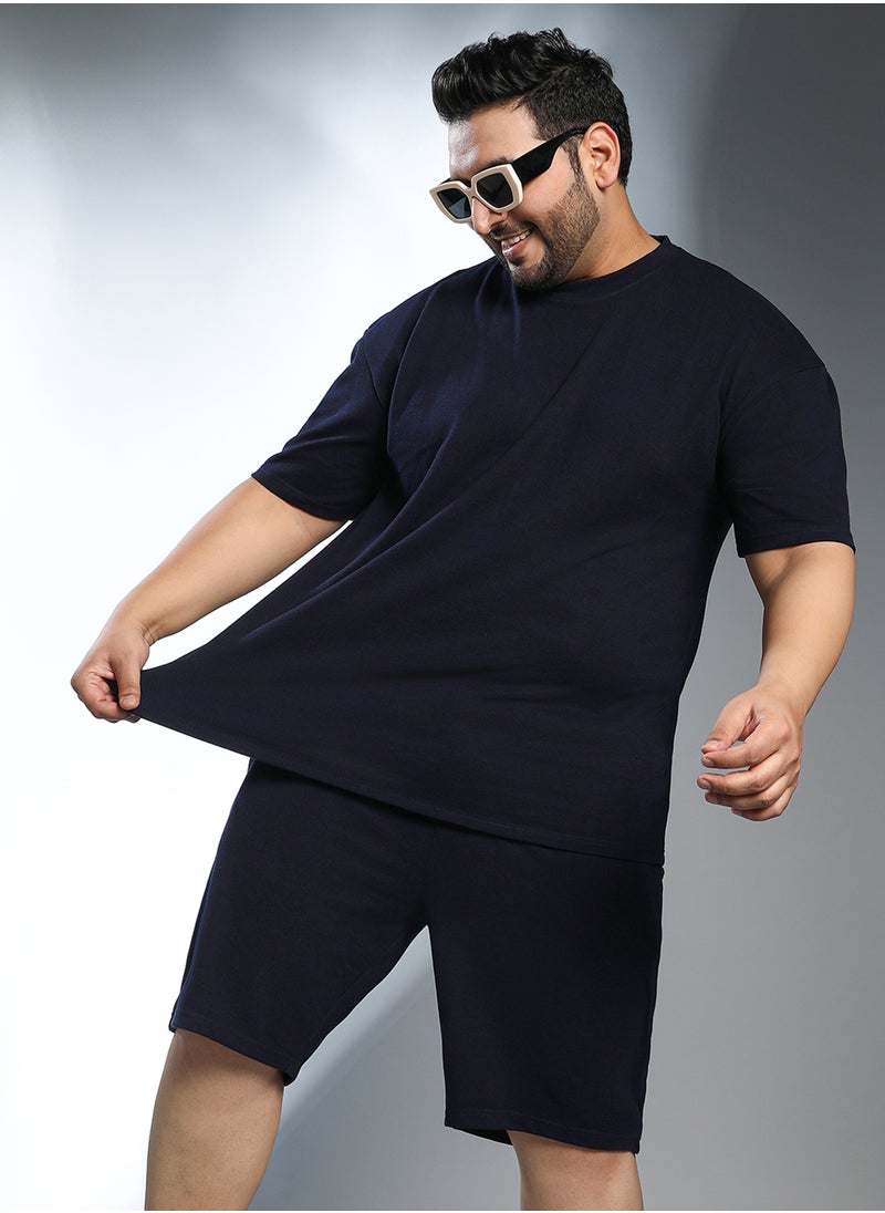 Instafab Plus Instafab Plus Men's Onyx Black Oversized Co-Ord Set For Casual Wear | Crew Neck | Short Regular Sleeves | Pull On Closure | Plus Size Co-Ords Crafted With Comfort Fit For Everyday Wear  - Image 1
