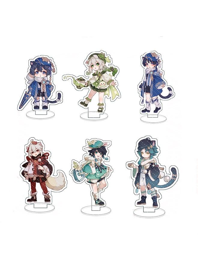 Genshin Impact Stand Figure Acrylic Ornaments Stand Model Collections Peripheral Statue Card Character Proof Series Transparent Figure Model Fans Decoration Collection Desk Decor Toys Cute(6pcs)  - Image 1