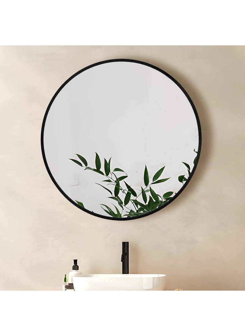 GS Gujarat GS Gujarat Aluminium Frame Mirror for WallBathroom MirrorRound Mirror for BathroomWall Mount Mirror for BedroomDressing RoomLiving RoomEntryway Shatterproof Mirror 24 Inch Matt Black  - Image 1
