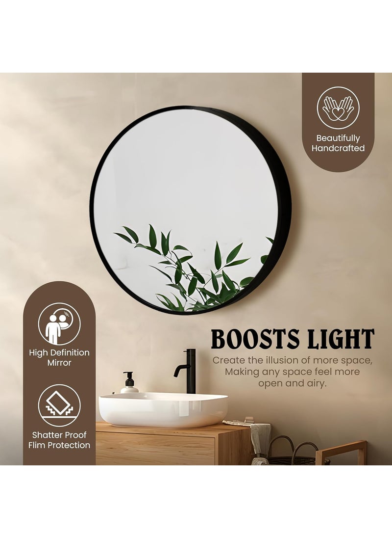 GS Gujarat GS Gujarat Aluminium Frame Mirror for WallBathroom MirrorRound Mirror for BathroomWall Mount Mirror for BedroomDressing RoomLiving RoomEntryway Shatterproof Mirror 24 Inch Matt Black  - Image 2