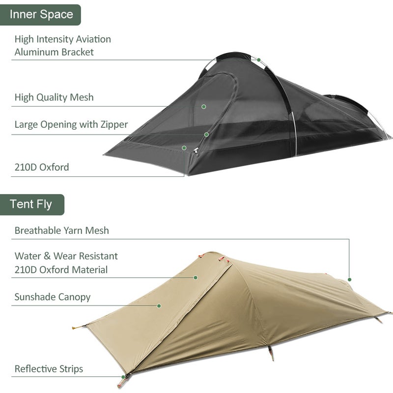 73Hours Ultralight Outdoor Camping Tent Single Person Camping Tent Water Tent Aviation Aluminum Support Portable Sleeping Bag Tent - Image 3