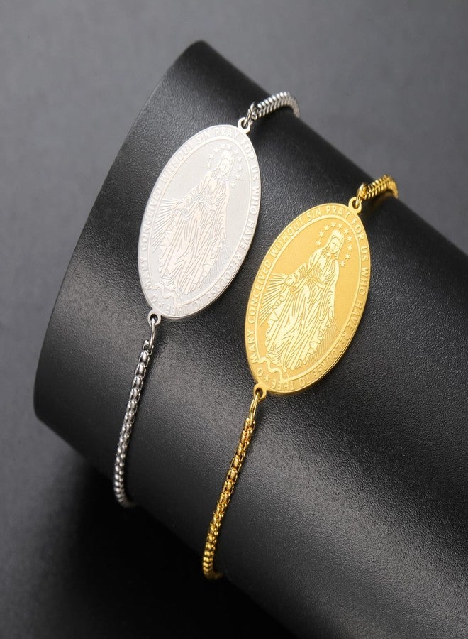 TEAMER Beautiful Virgin Mary Bracelet Religious Rosary Pendant Prayer Bracelet Faith Protection Jewelry For Women Men (Gold) - Image 5