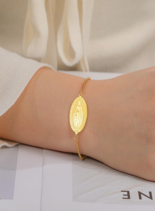 TEAMER Beautiful Virgin Mary Bracelet Religious Rosary Pendant Prayer Bracelet Faith Protection Jewelry For Women Men (Gold) - Image 3